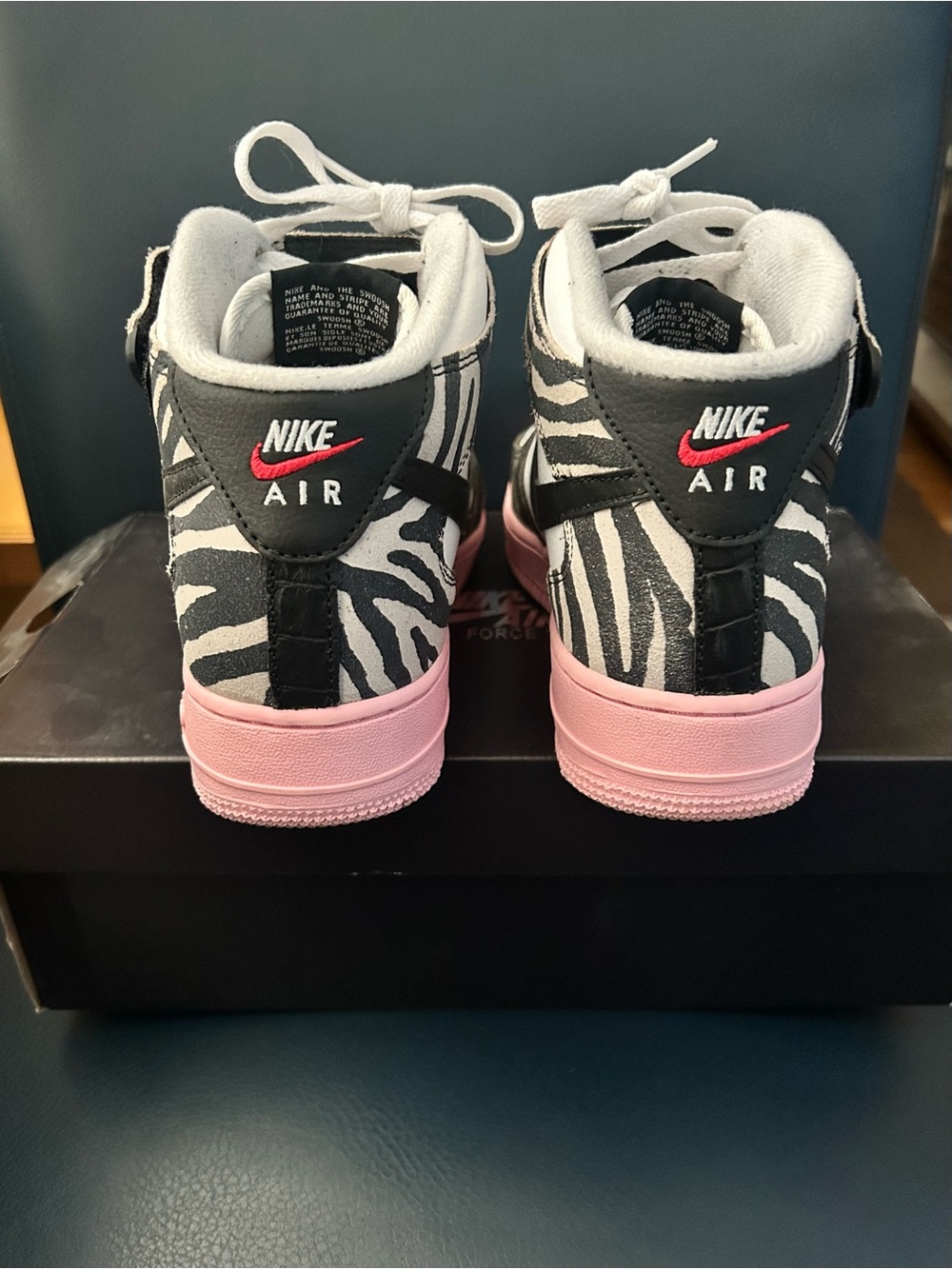 Nike Air Force 1 High-Top Sneakers - White, Black, Leopard & Pink Trim - Picture 4 of 9